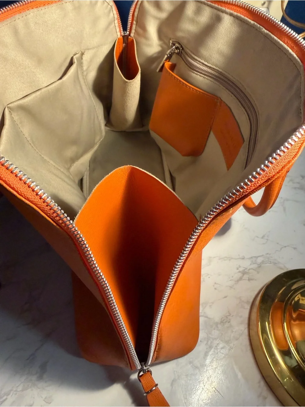 Italian Pelle sleek  Orange Leather Satchel Handbag